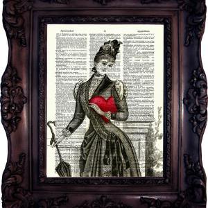 Victorian Lady Heart. Dictionary Art Print...