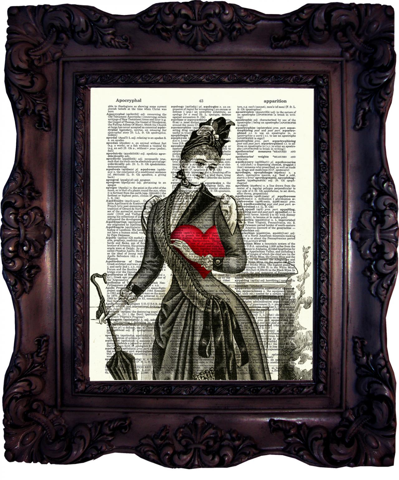 Victorian Lady Heart. Dictionary Art Print. Vintage Art Print On Book Page. Dictionary Print. Steampunk Decor Ghotic Print Code:203