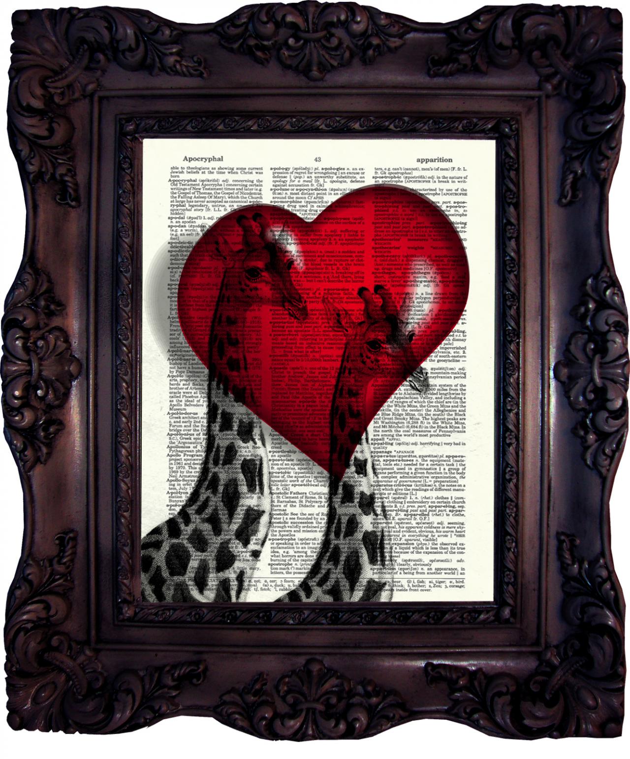 Giraffes In Love. Dictionary Art Print. Vintage Art Print On Book Page. Giraffe Art Print. Wedding Decor. Love. Dictionary Print. Code:512