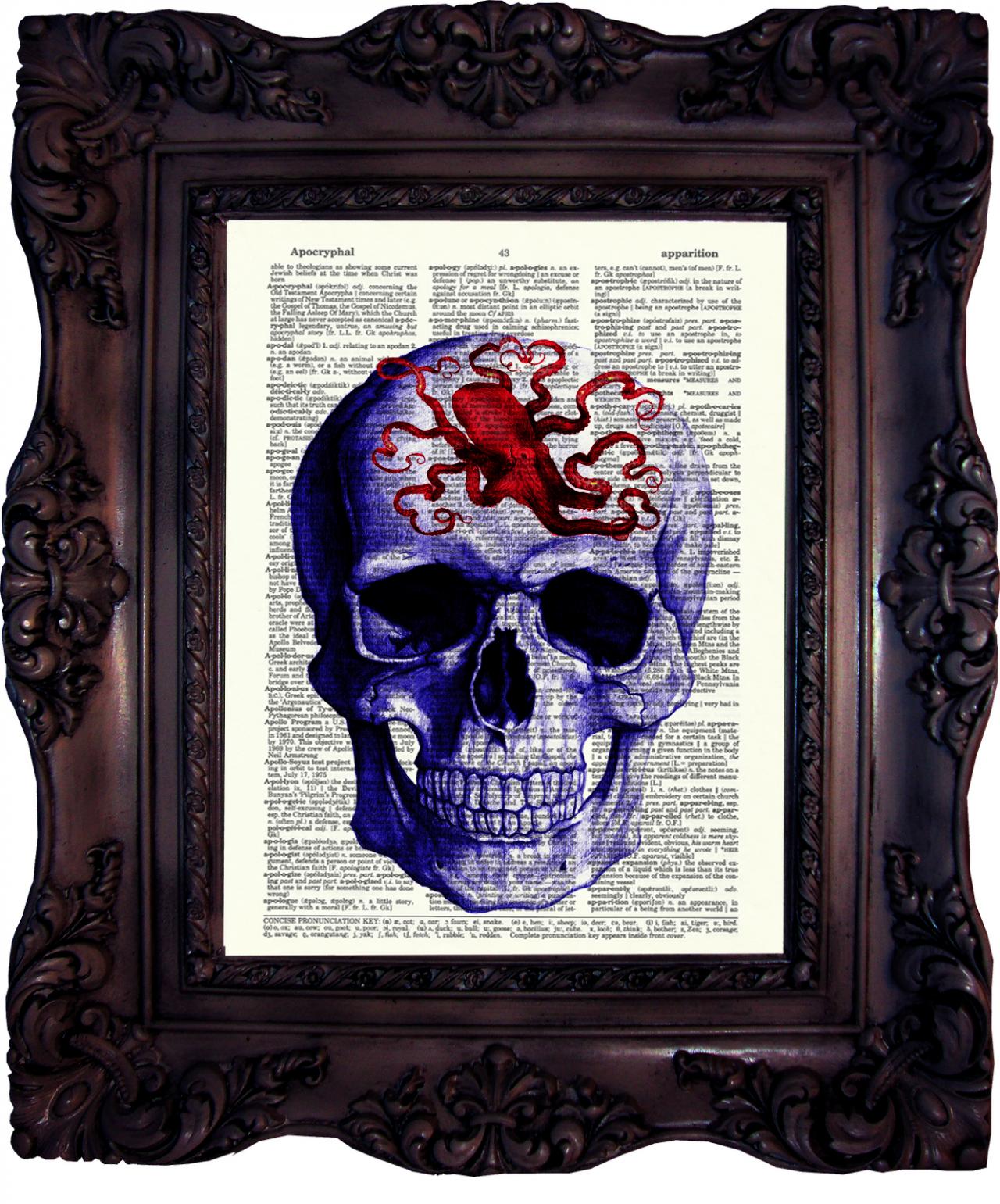 Skull Art Octopus. Dictionary Art Print. Vintage Art Print On Book Page. Art Print. Dictionary Print. Octopus. Anatomy. Steampunk. Code: 051