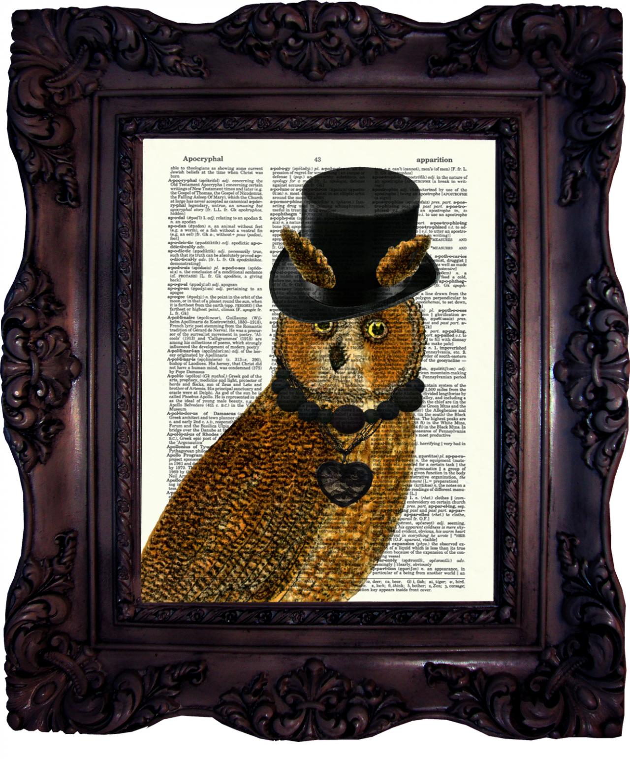 Steampunk Owl Art. Dictionary Art Print. Vintage Art Print. Book Page. Art Print On Dictionary Print. Steampunk Owl. Code:140
